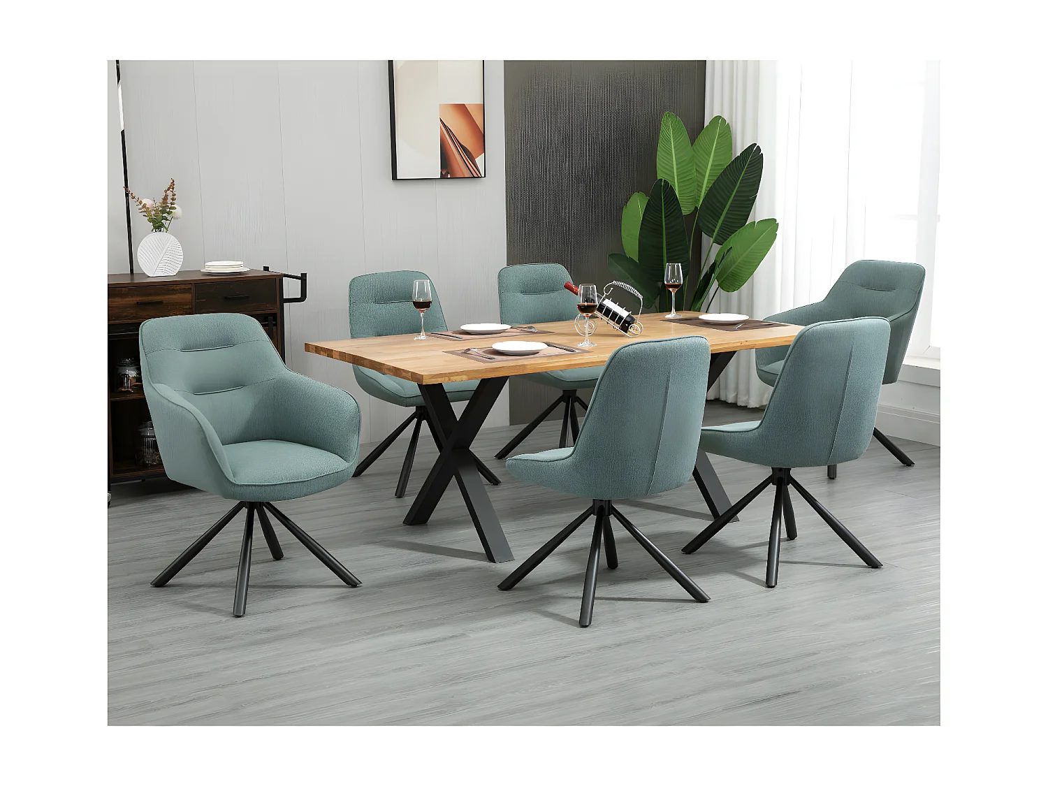 Lot de 2 chaises avec accoudoirs - tissu et métal noir - turquoise - KANONA