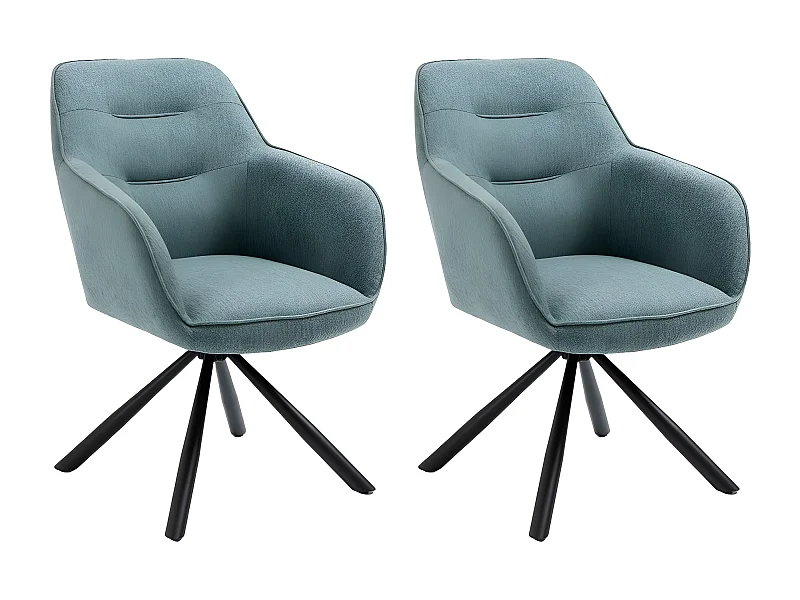 Lot de 2 chaises avec accoudoirs - tissu et métal noir - turquoise - KANONA