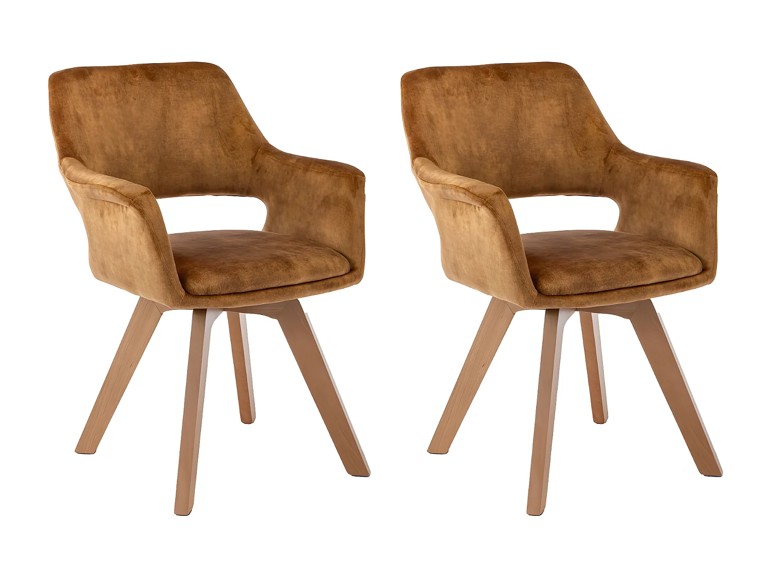 Stuhl mit armlehnen 2er-Set - Stoff & Massivholz - Curry - MILA