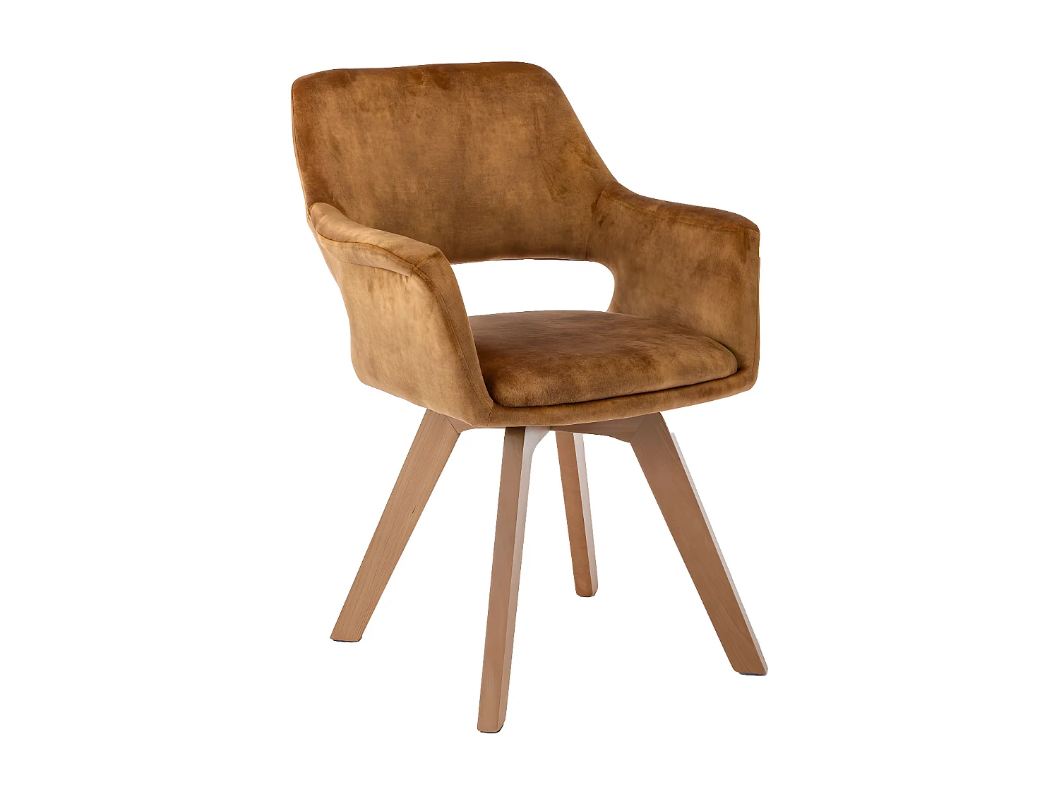 Stuhl mit armlehnen 2er-Set - Stoff & Massivholz - Curry - MILA