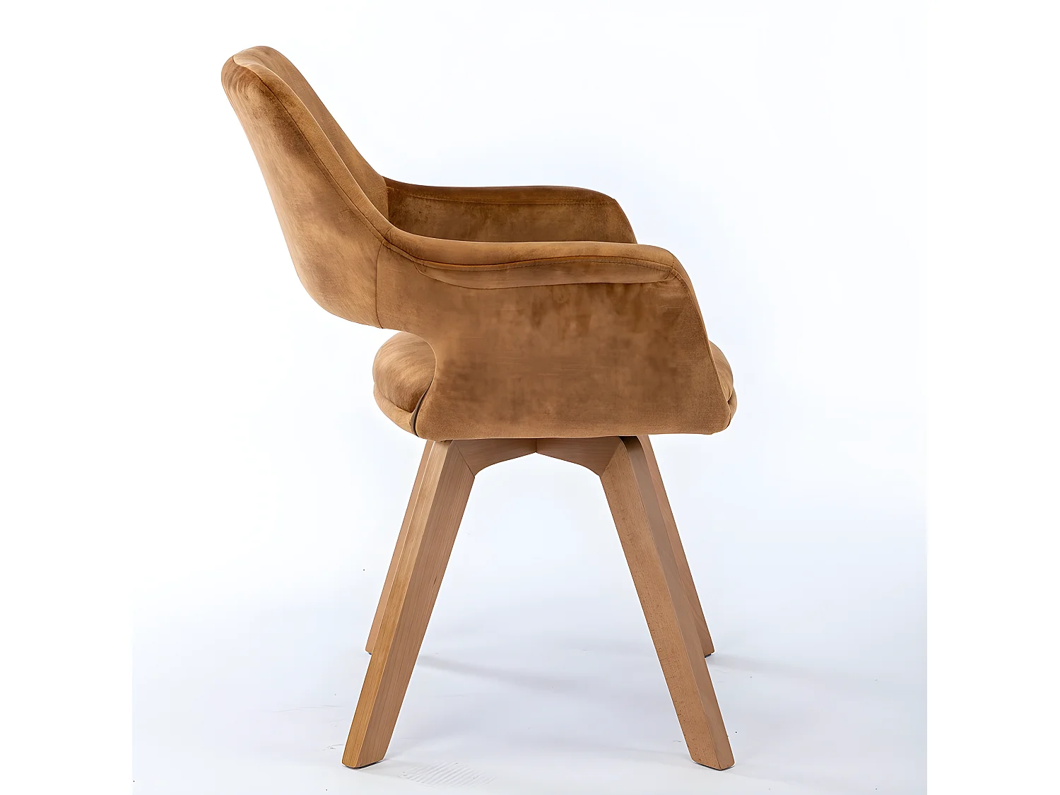 Stuhl mit armlehnen 2er-Set - Stoff & Massivholz - Curry - MILA