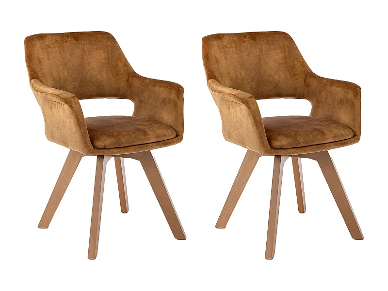 Stuhl mit armlehnen 2er-Set - Stoff & Massivholz - Curry - MILA