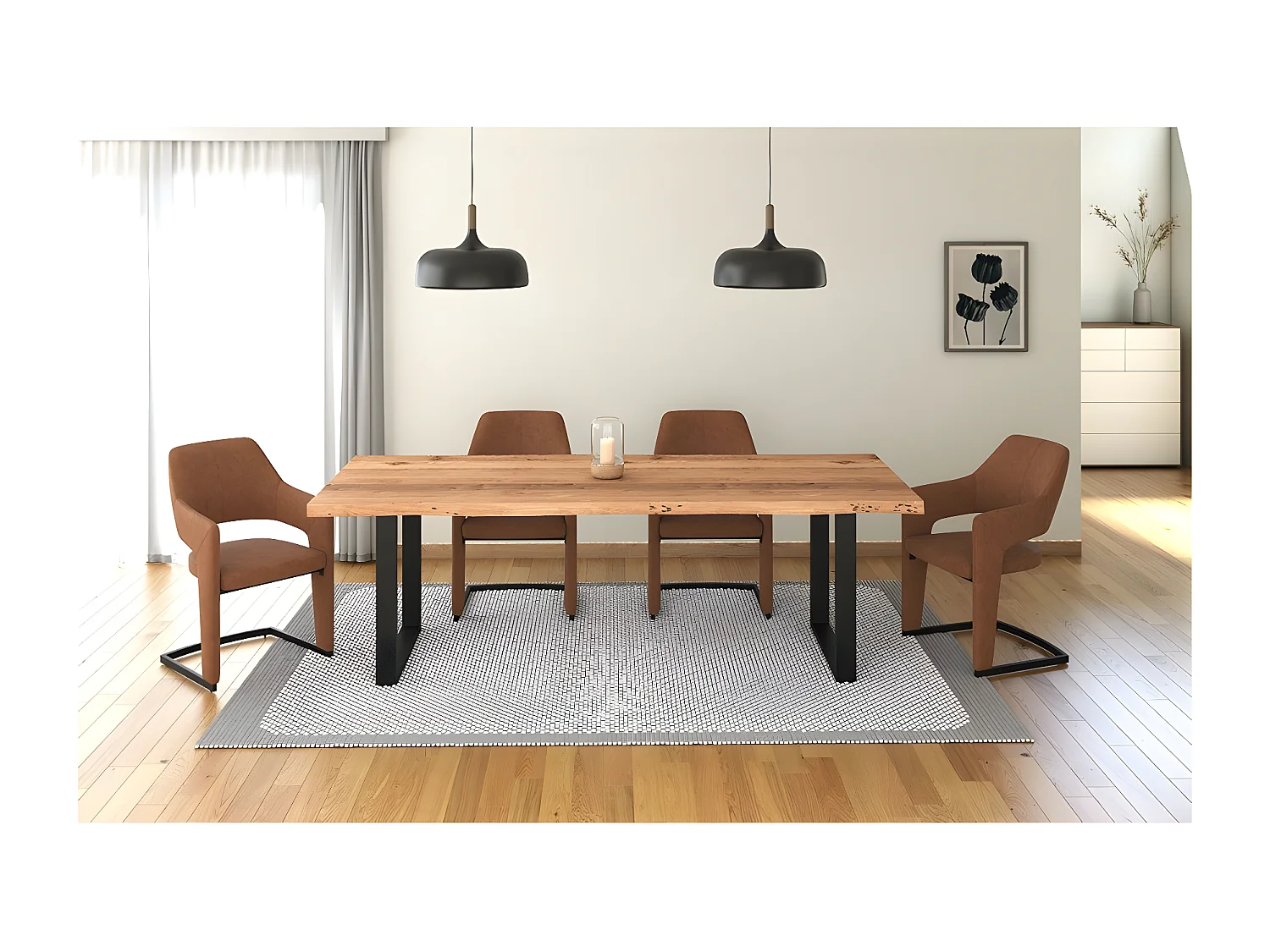 Stuhl mit armlehnen 2er-Set - Stoff & schwarzes Metall - Braun - GALI