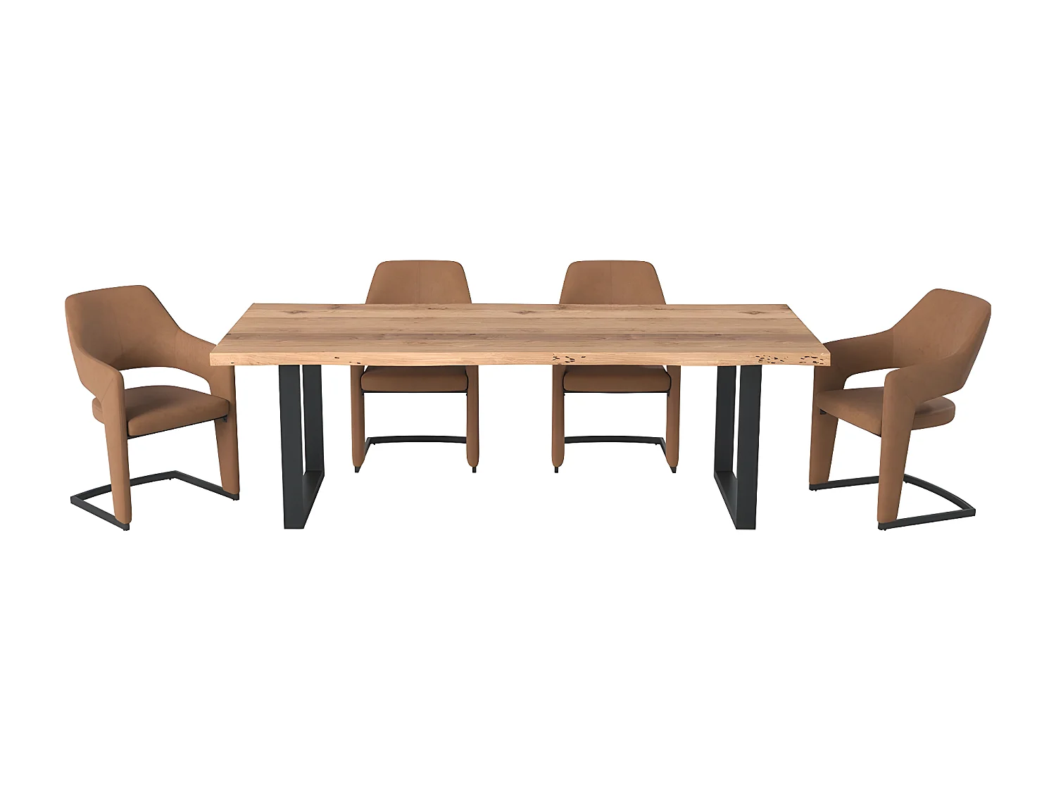 Krzesło z podłokietnikami zestaw 2 szt. - tkanina i czarny metal - brązowy - GALI