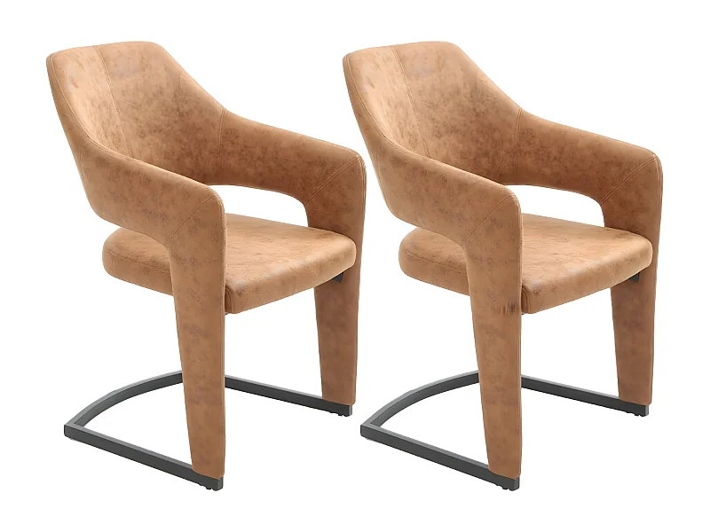 Set di 2 sedie con braccioli - tessuto e metallo nero - marrone - GALI