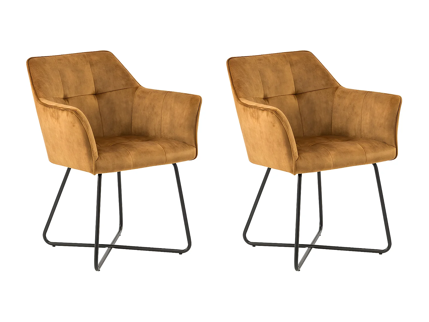 Lot de 2 chaises - tissu et métal noir - Curry - RIKER