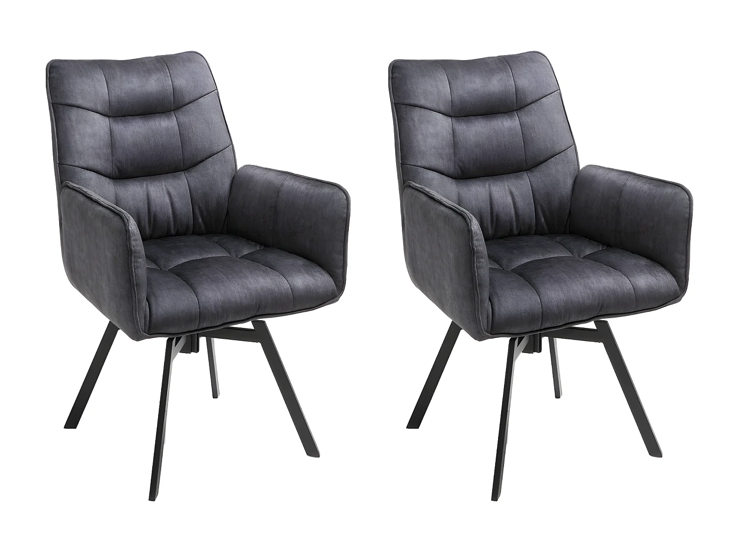 Stuhl 2er-Set - Stoff & schwarzes Metall - Dunkelgrau - KAYA