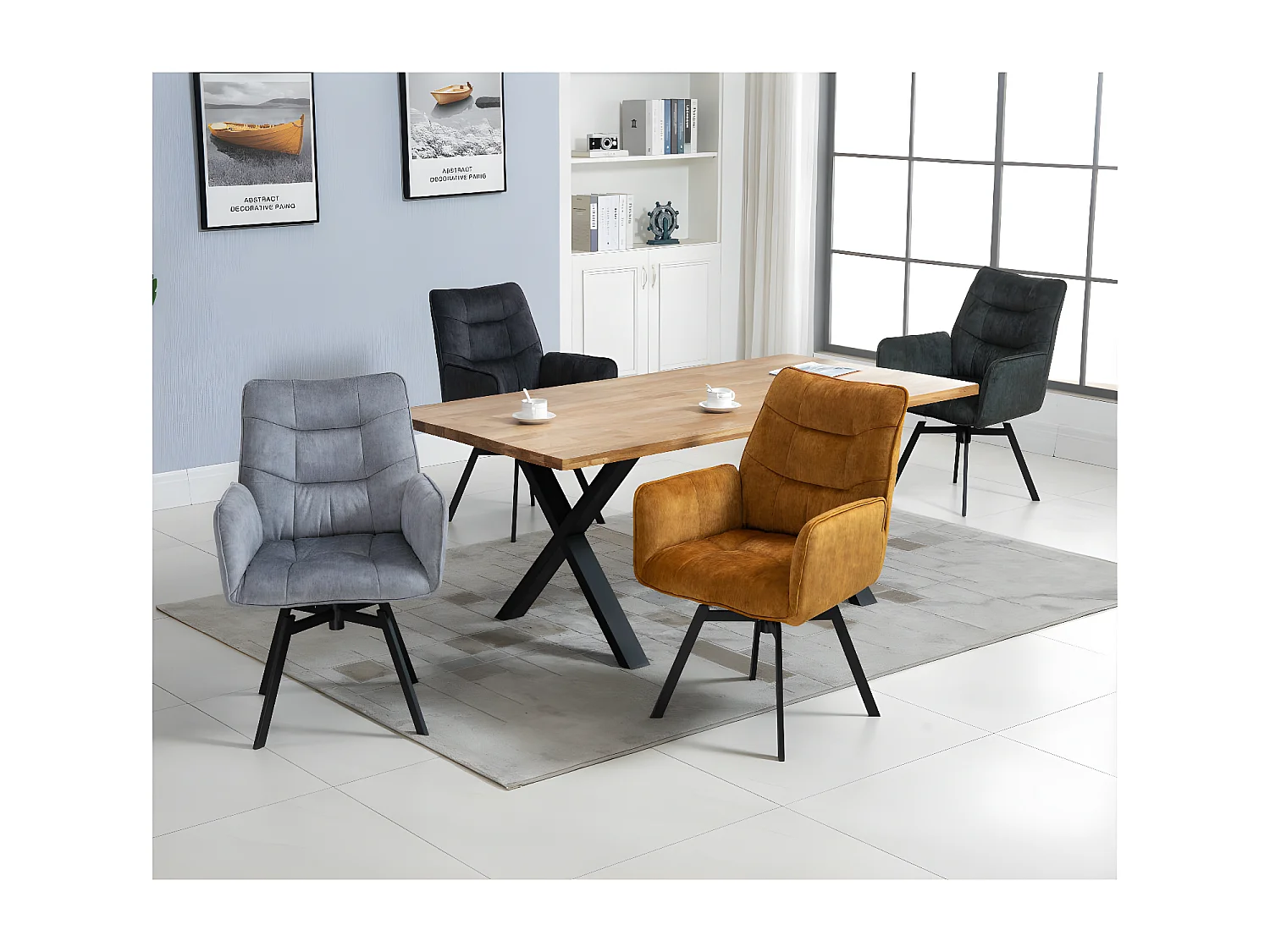 Stuhl 2er-Set - Stoff & schwarzes Metall - Dunkelgrau - KAYA