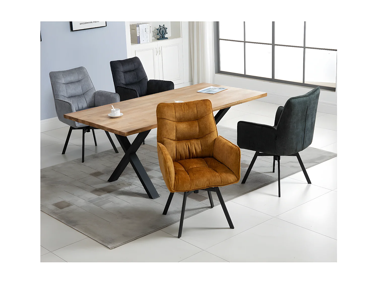 Stuhl 2er-Set - Stoff & schwarzes Metall - Dunkelgrau - KAYA