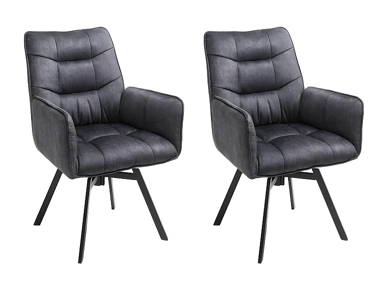 Stuhl 2er-Set - Stoff & schwarzes Metall - Dunkelgrau - KAYA
