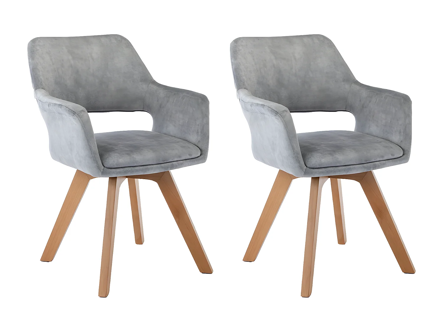 Stuhl mit armlehnen 2er-Set - Stoff & Massivholz - Hellgrau - MILA