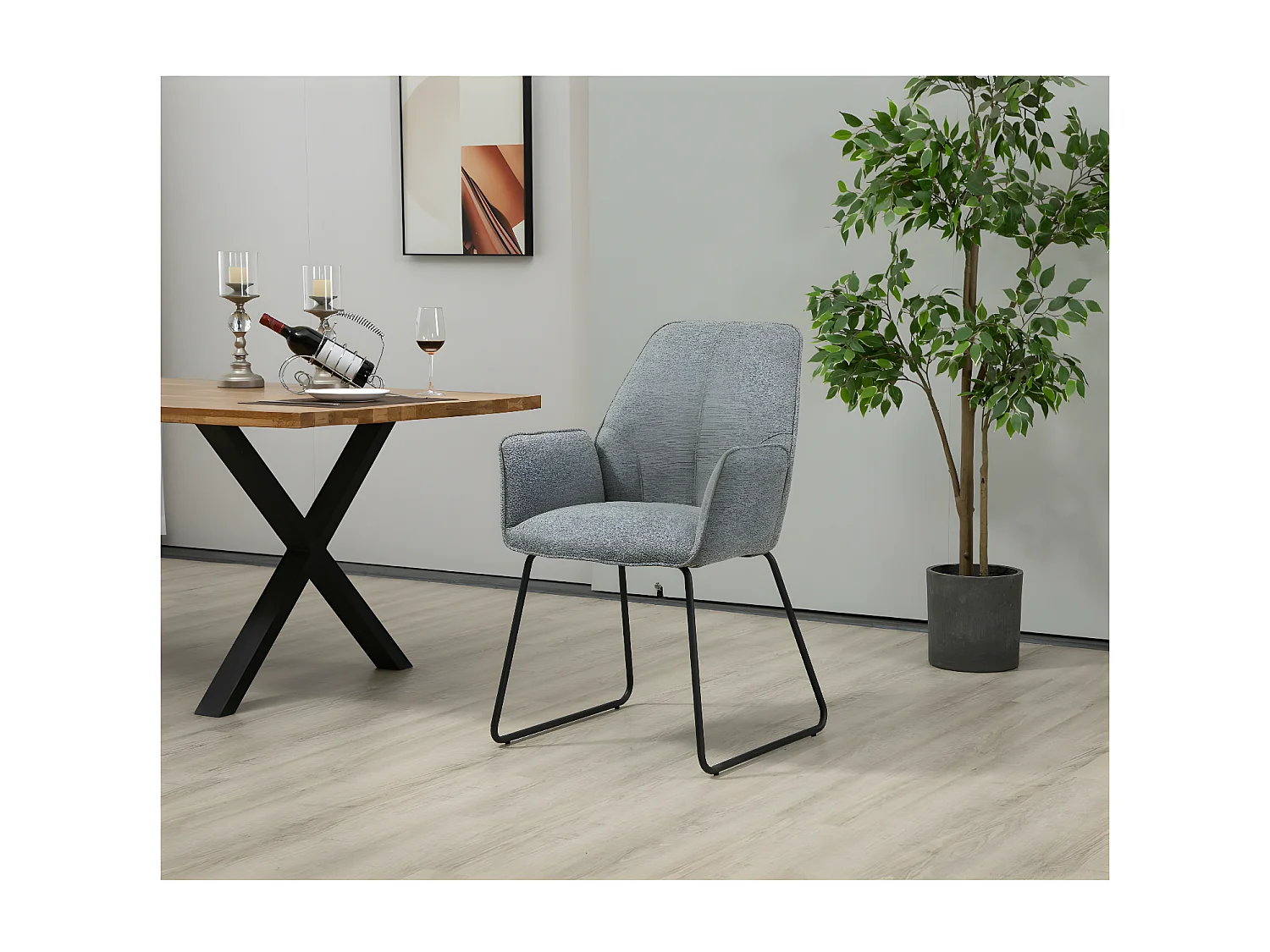 Stuhl mit armlehnen 2er-Set - Stoff & schwarzes Metall - Grau - DORIA