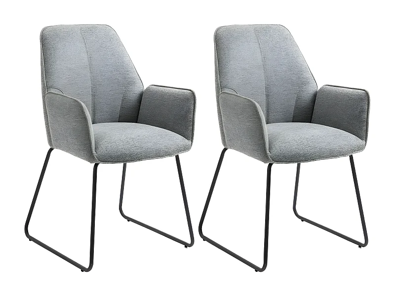 Stuhl mit armlehnen 2er-Set - Stoff & schwarzes Metall - Grau - DORIA