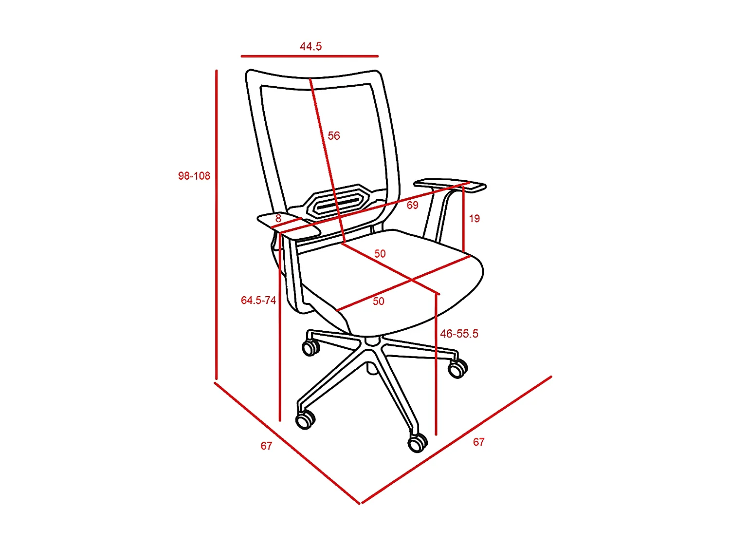 In hoogte verstelbare bureaustoel - stof - zwart & blauw - ZENTA