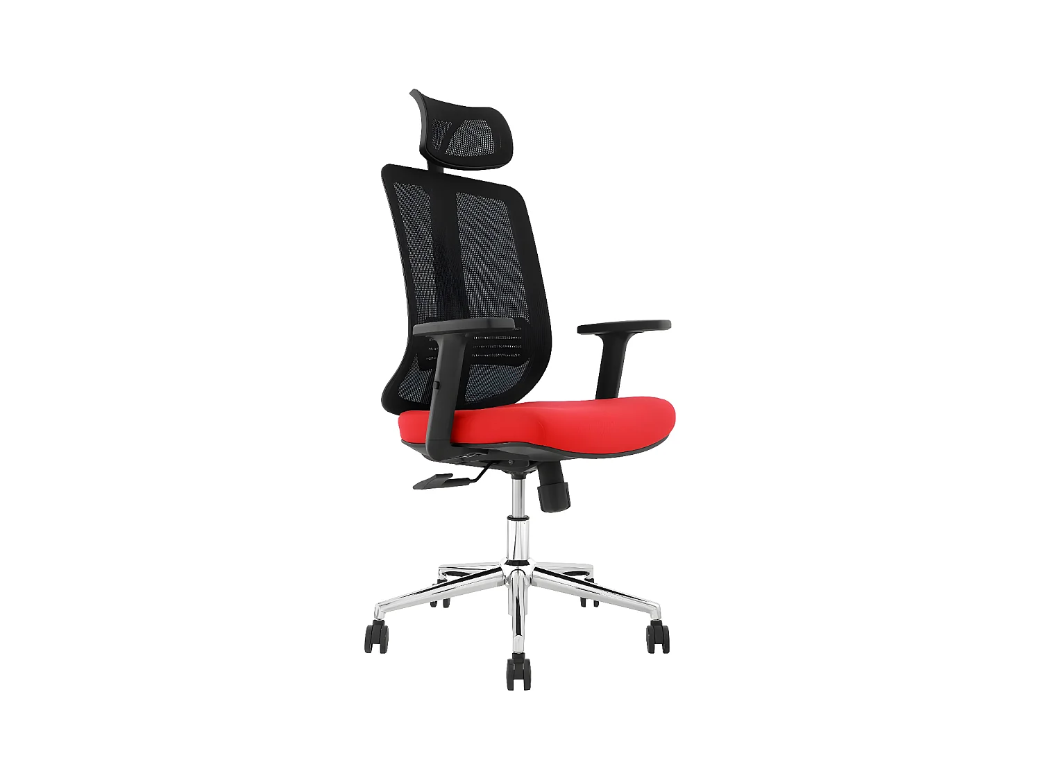 Chaise de bureau réglable en hauteur - tissu et résille - noir et rouge - AMANE