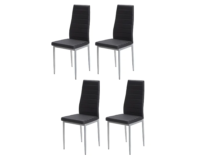 Stuhl 4er-Set - Kunstleder & schwarzes Metall - Schwarz - DEJANA