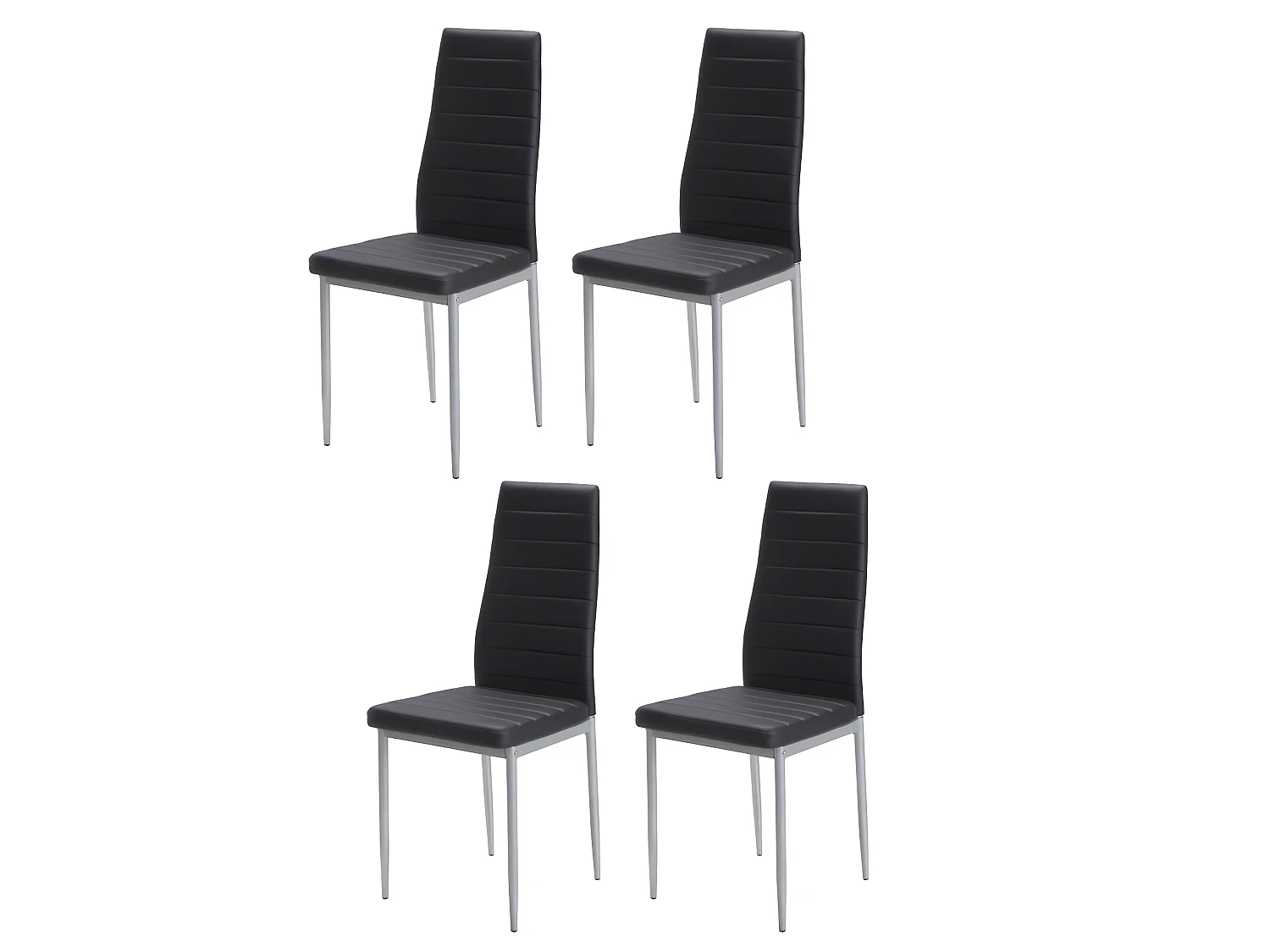 Stuhl 4er-Set - Kunstleder & schwarzes Metall - Schwarz - DEJANA