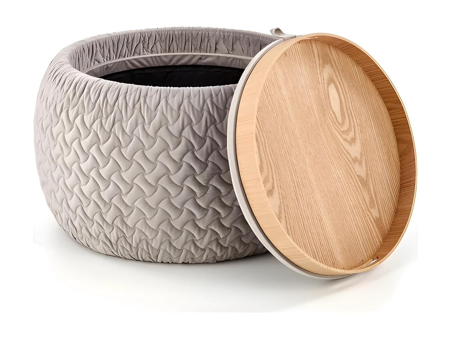 Pouf rond avec fonction de rangement 54 cm x 37 cm - Gris clair