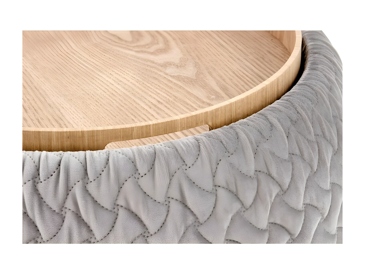 Pouf rond avec fonction de rangement 54 cm x 37 cm - Gris clair