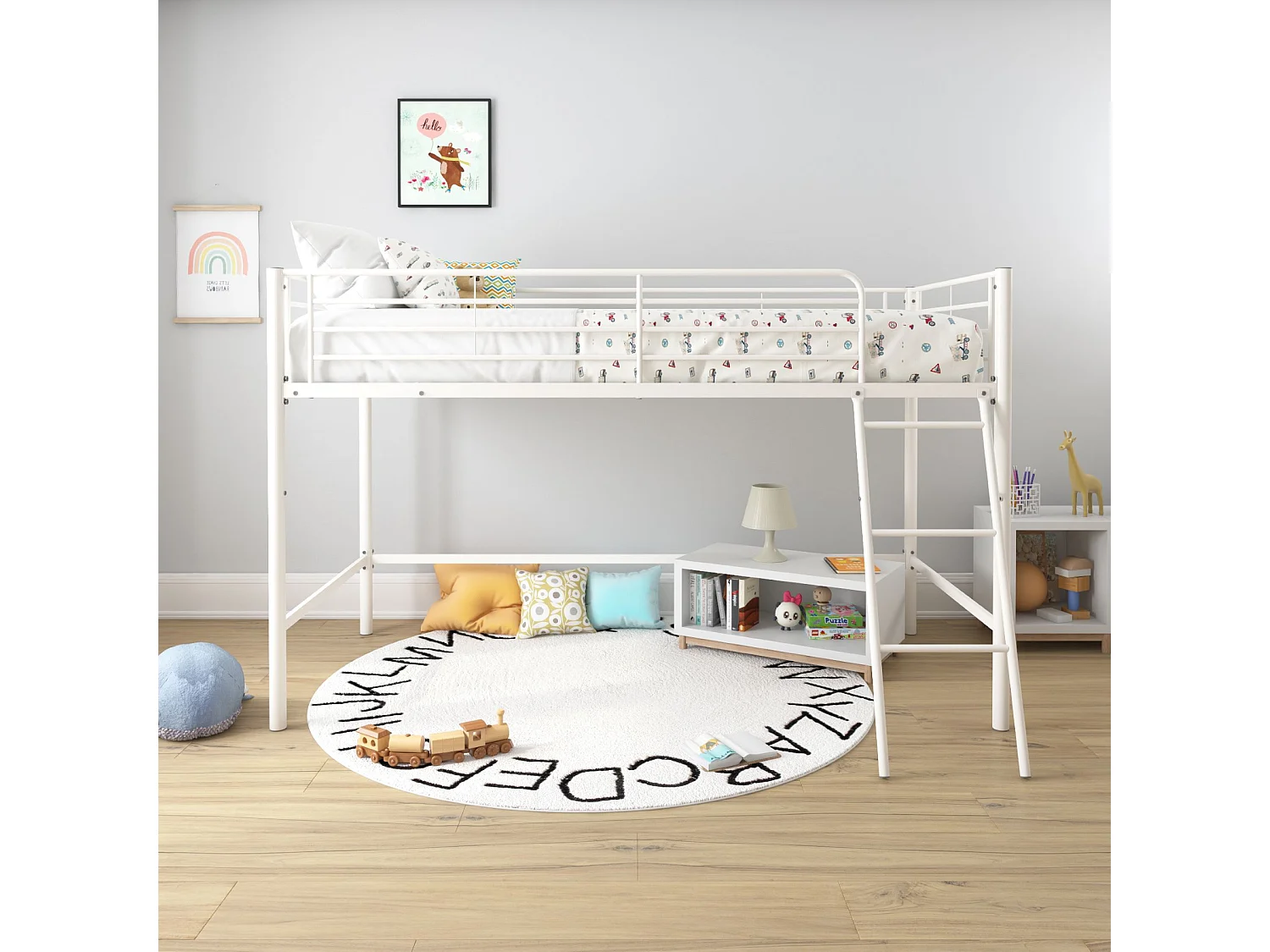 Thora | Cama de dossel 140 cm em metal branco