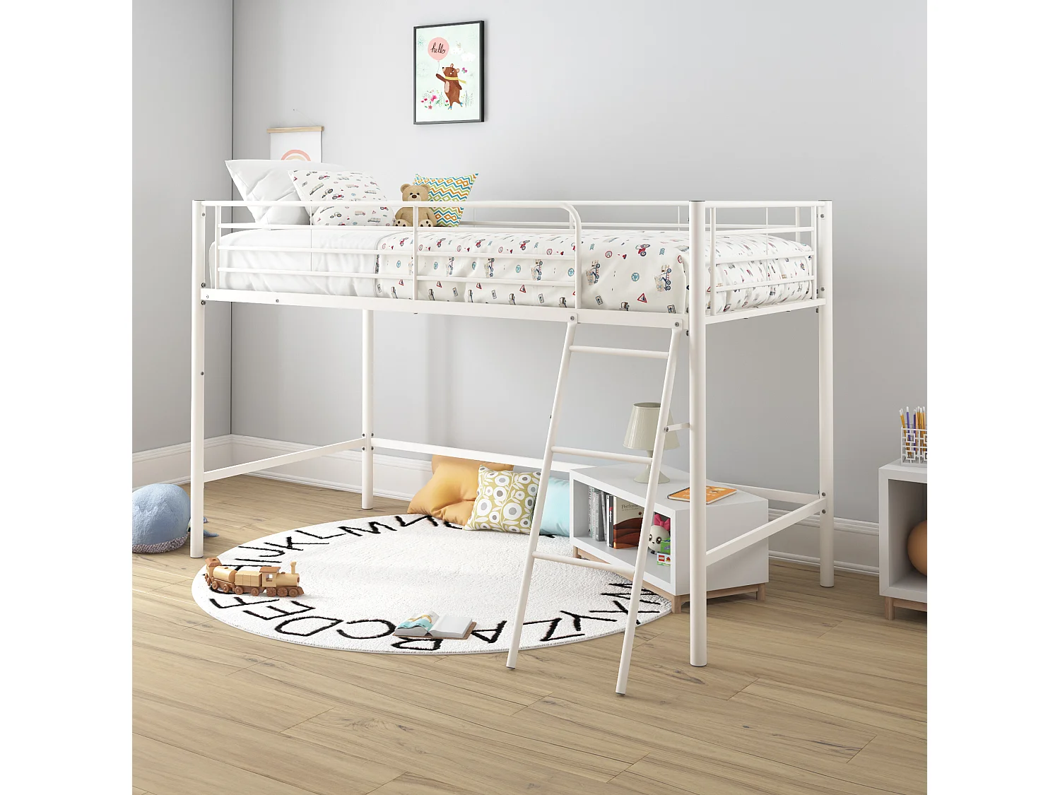 Jodie | Lit surélevé en métal blanc 90x200