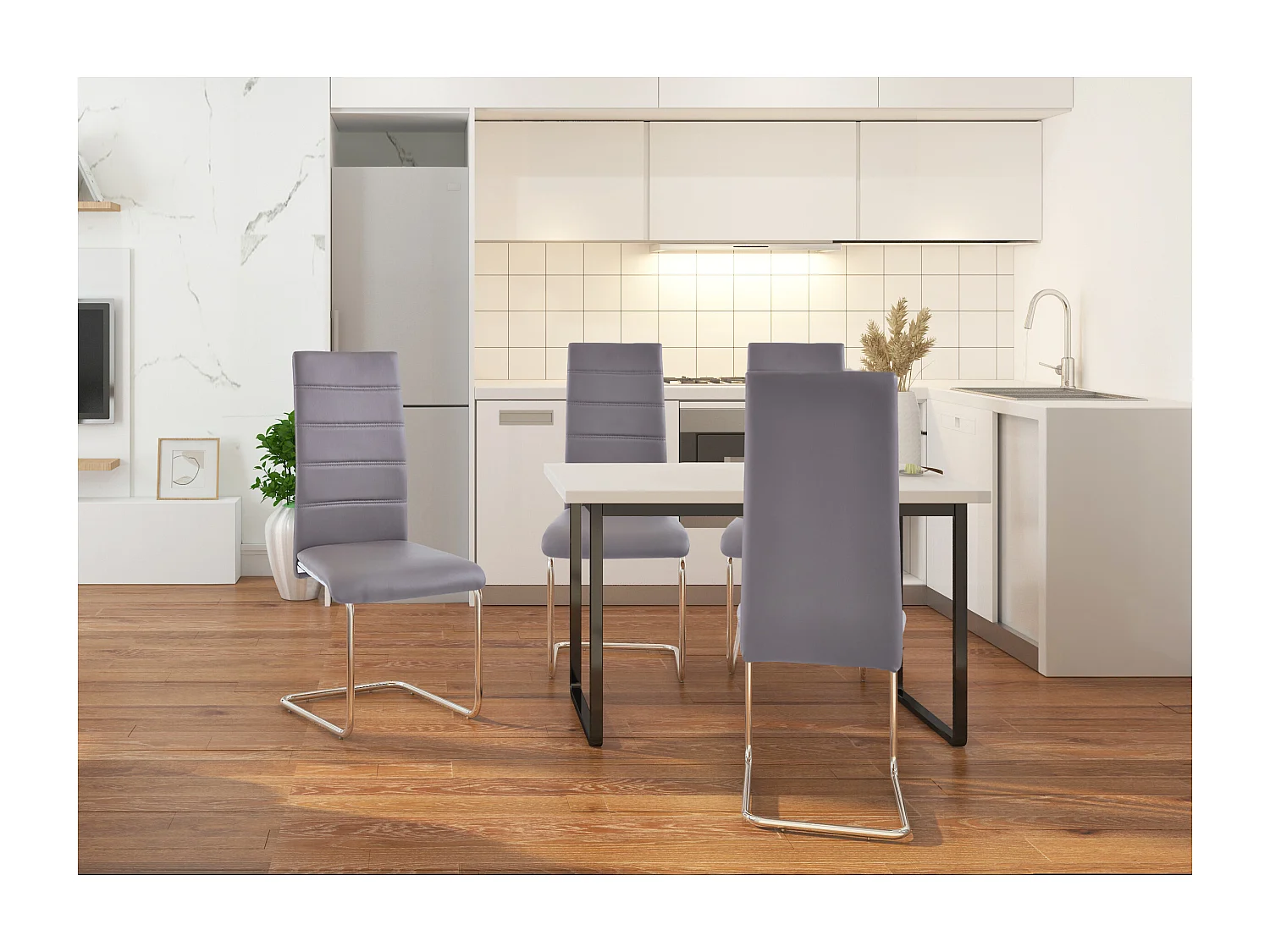 Stuhl 4 PK Cappucino Chrom