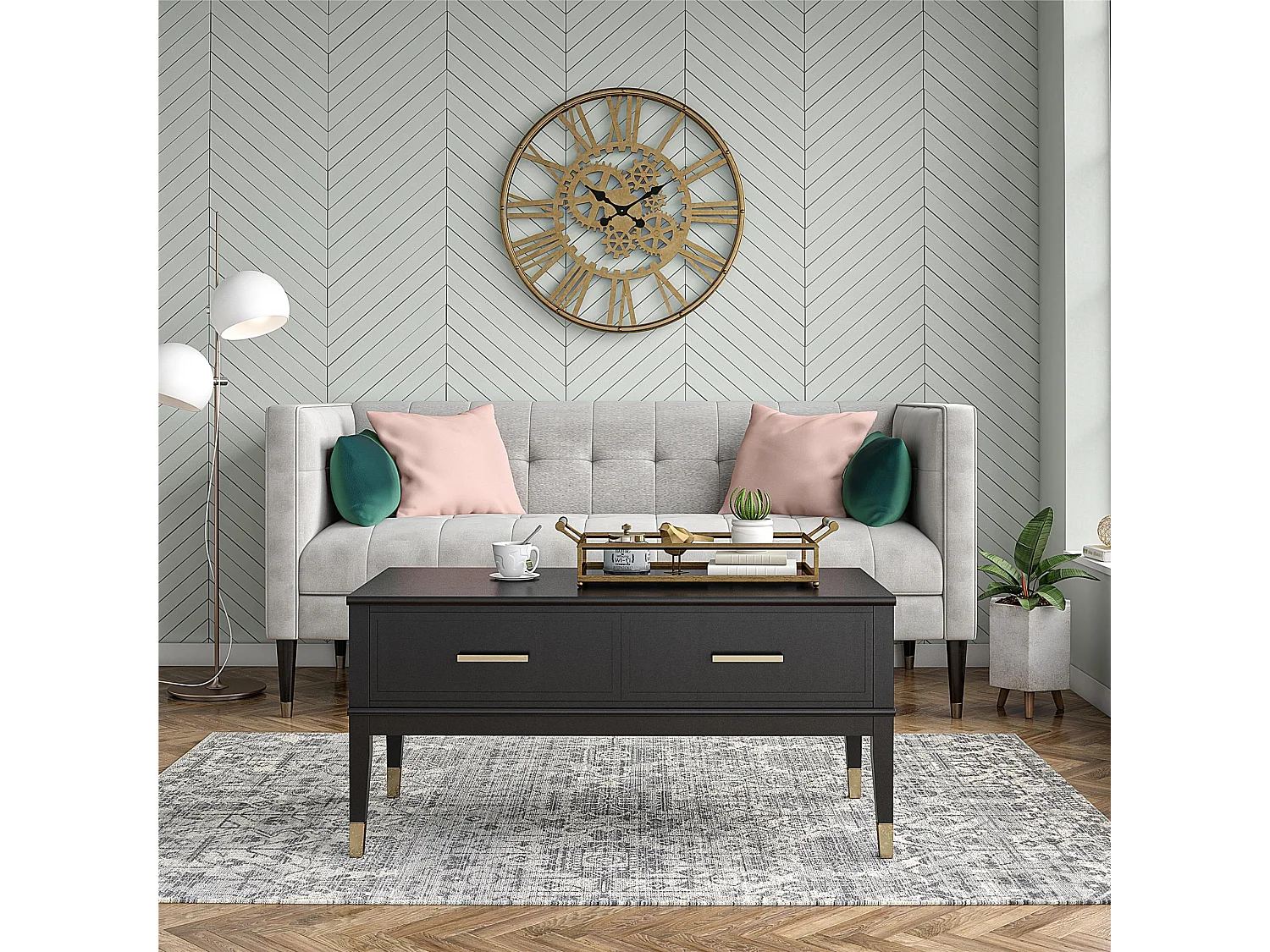 Salontafel met hefblad en 2 laden in spaanplaat zwart