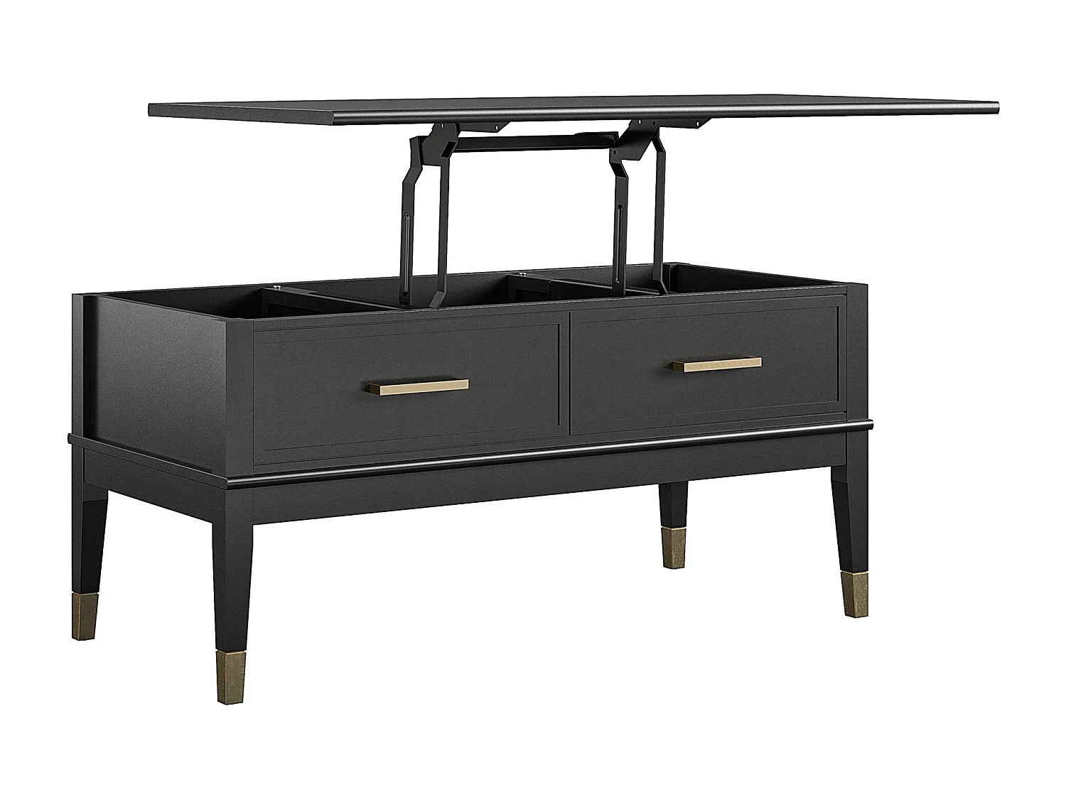 Salontafel met hefblad en 2 laden in spaanplaat zwart