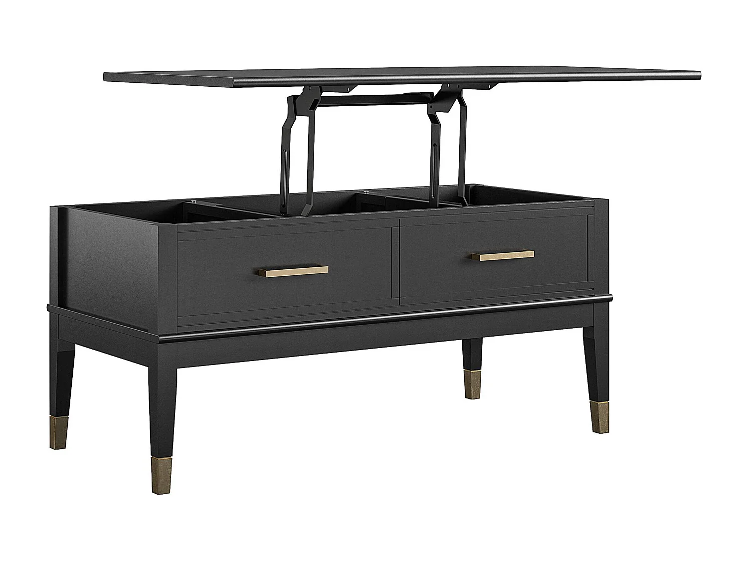 Salontafel met hefblad en 2 laden in spaanplaat zwart