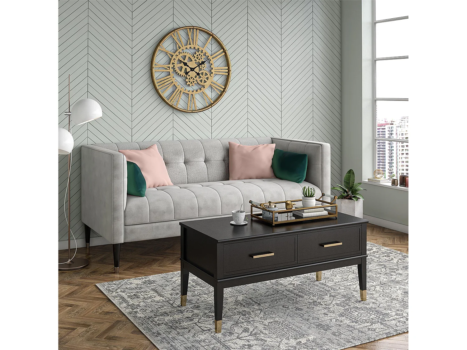 Salontafel met hefblad en 2 laden in spaanplaat zwart