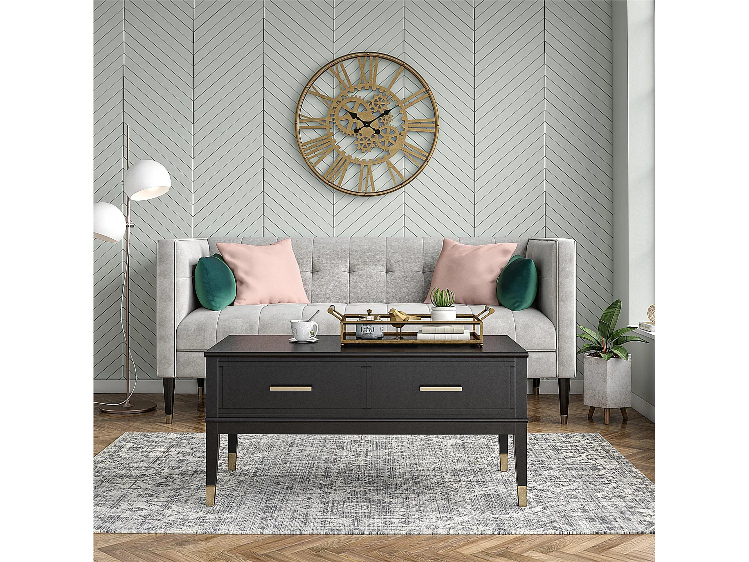 Couchtisch mit Lifttop und 2 Schubladen aus Spanplatte Schwarz