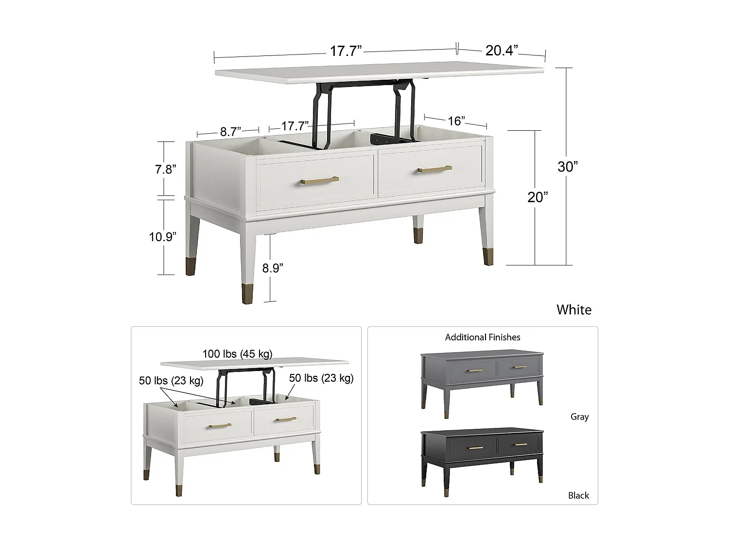Couchtisch mit Lifttop und 2 Schubladen aus Spanplatte Schwarz
