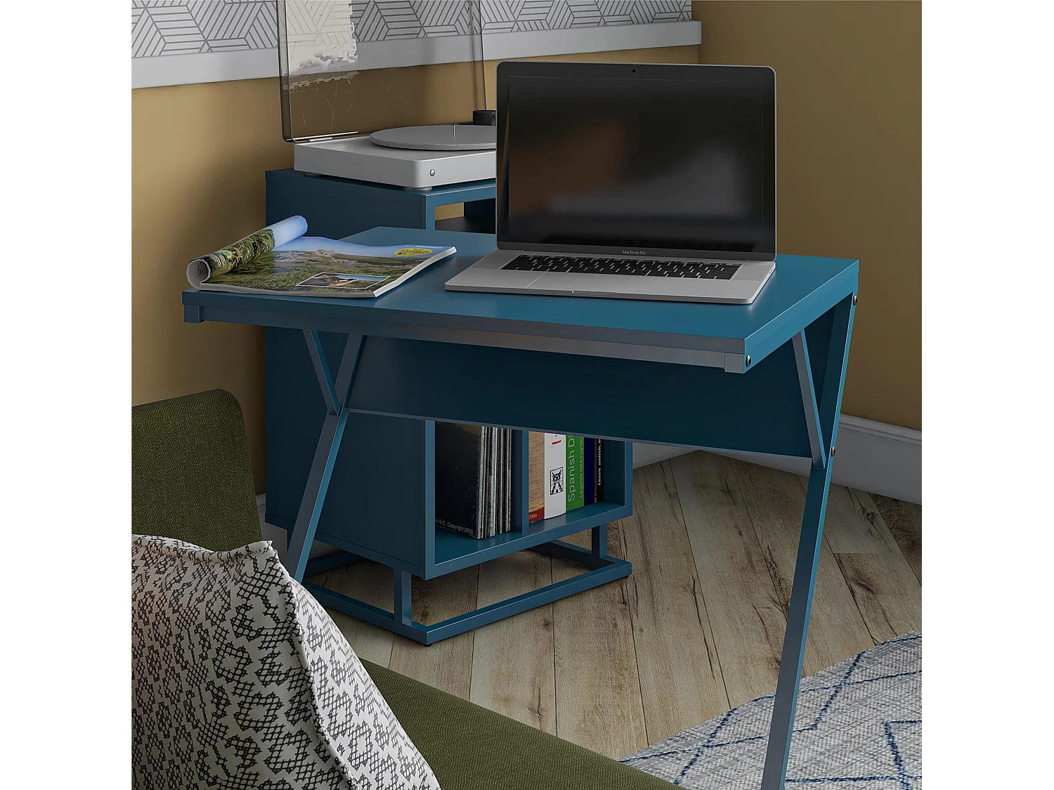 Regal | Bureau pour ordinateur portable avec cadre en métal bleu