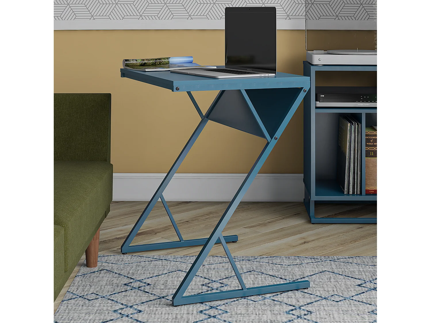 Regal | Bureau pour ordinateur portable avec cadre en métal bleu