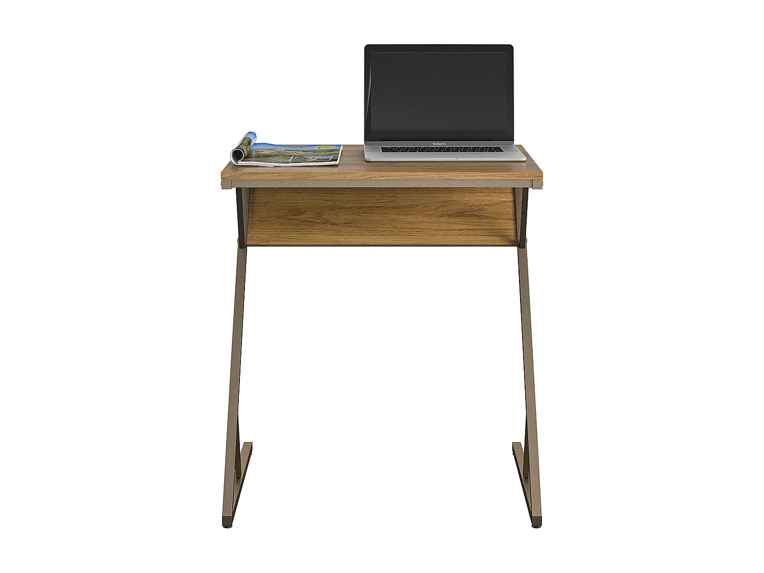 Regal | Laptopbureau met metalen frame in effet walnoot