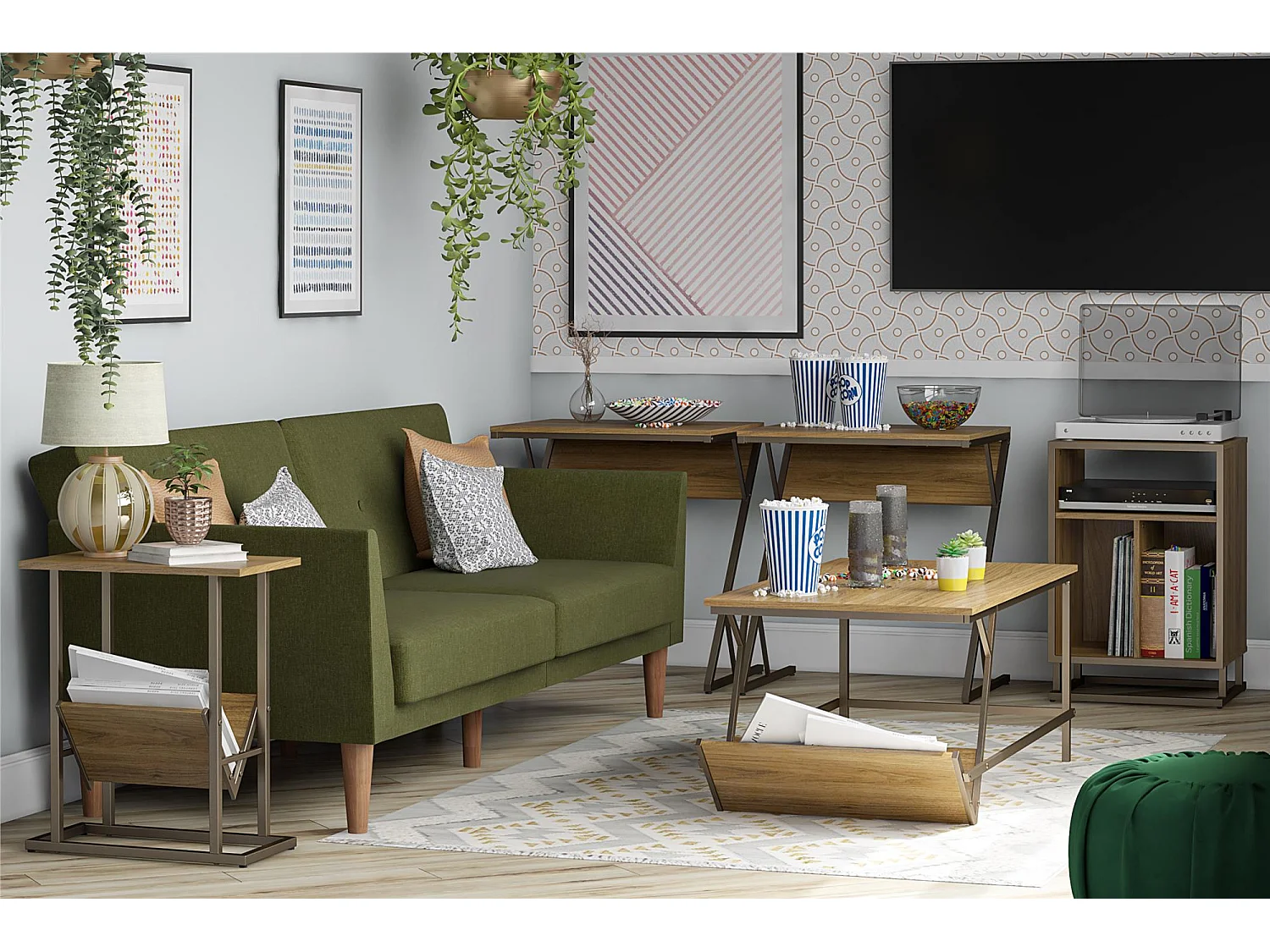 Regal | Laptopbureau met metalen frame in effet walnoot