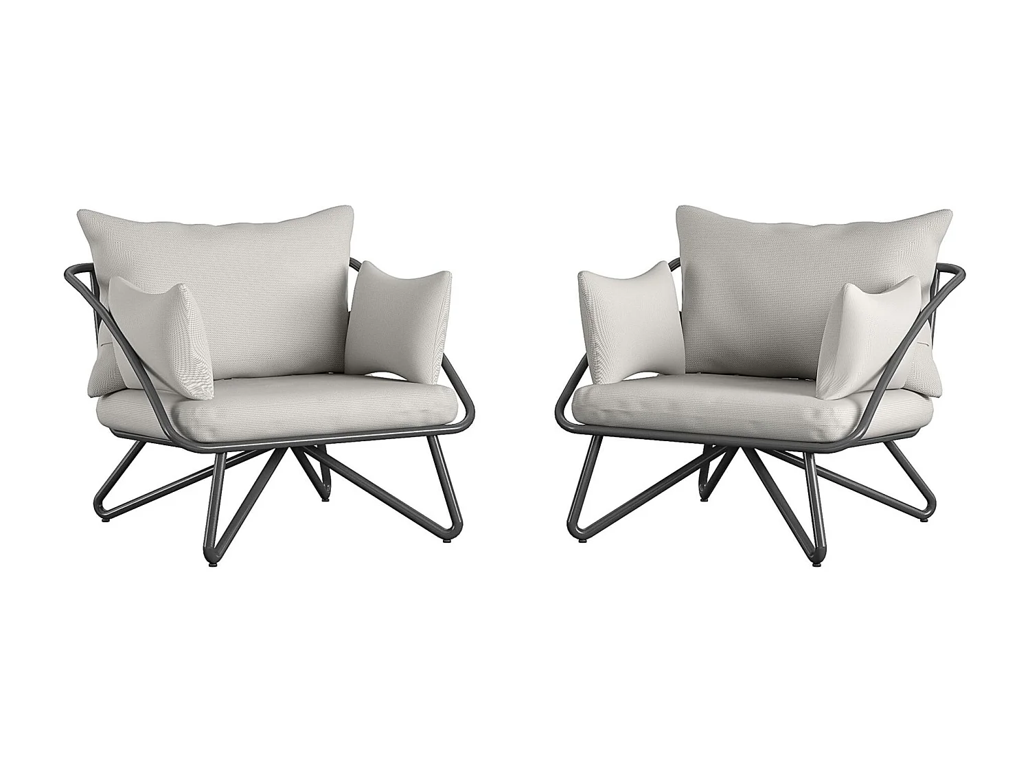 Teddi | Chaise longue d'extérieur Lot de 2 en polyester gris et structure en acier noir