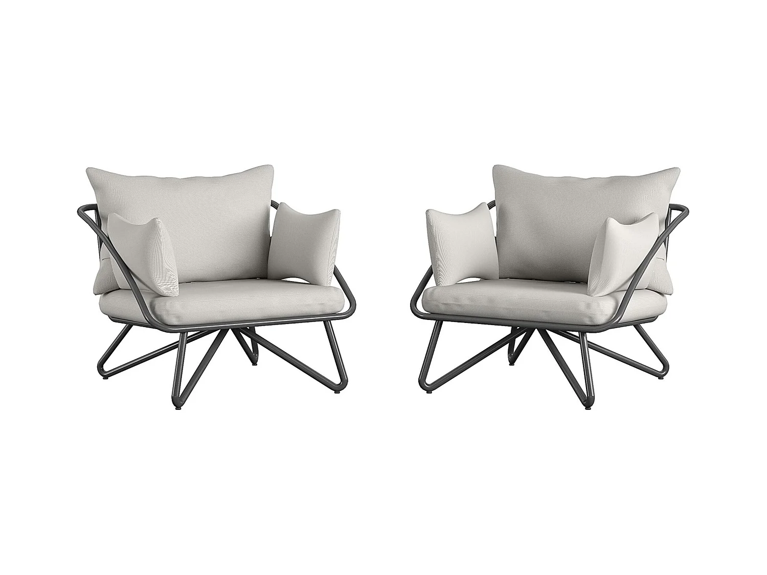 Set di 2 sedie da salotto per esterni in poliestere grigio e struttura in acciaio nero