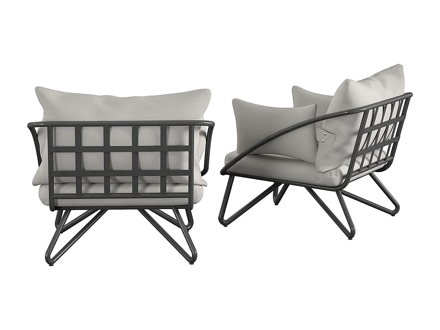 Set di 2 sedie da salotto per esterni in poliestere grigio e struttura in acciaio nero