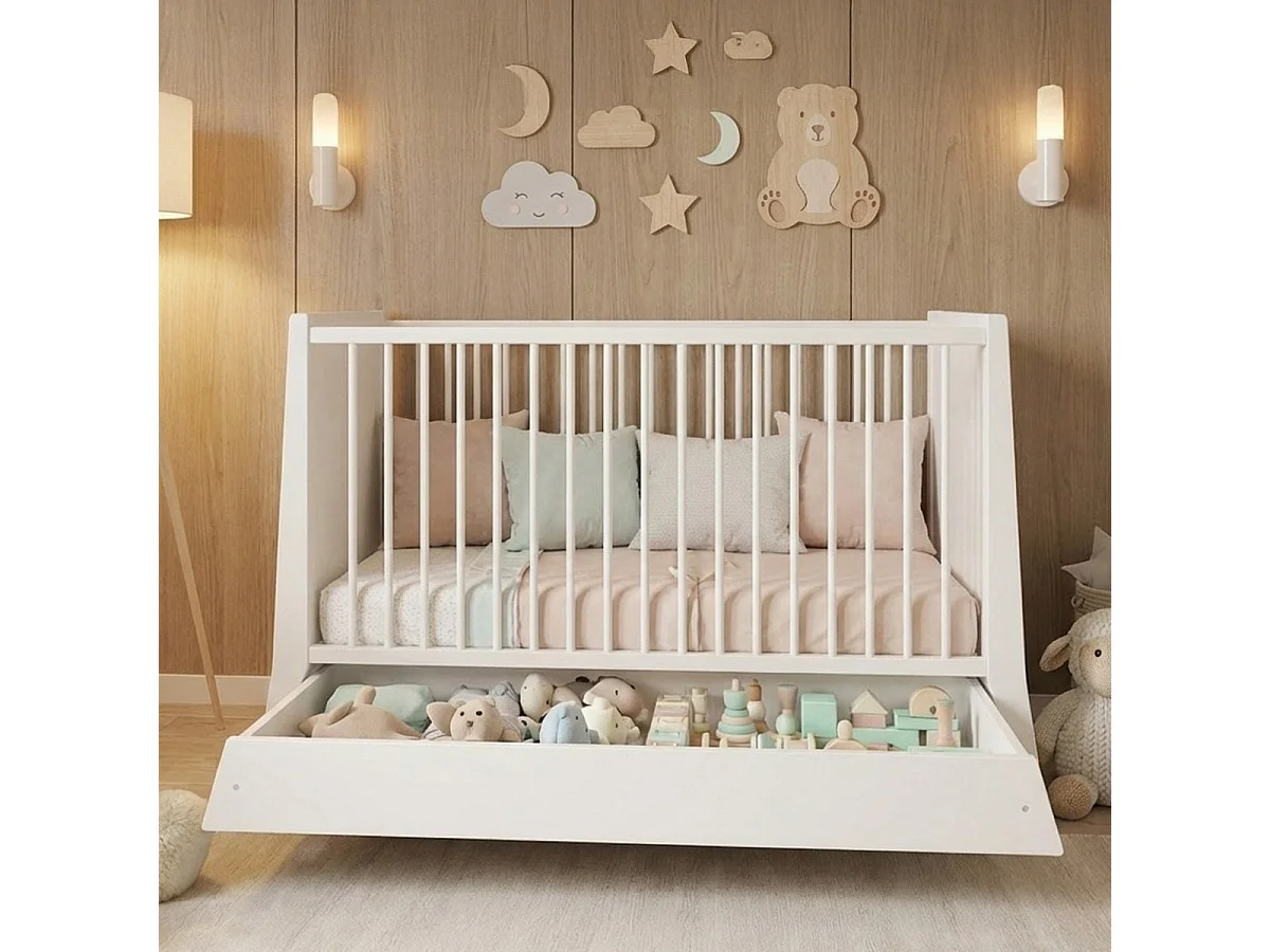 Lit bébé évolutif Timeo  bois et blanc 60x120cm