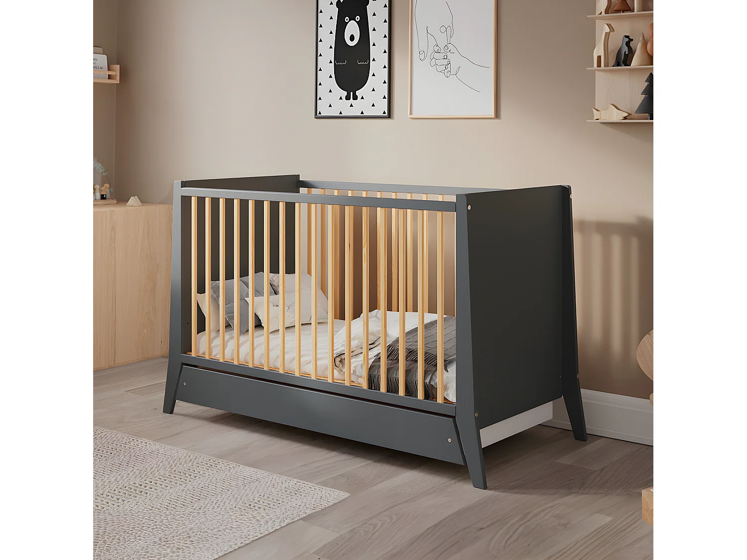 MINEA | Lit bébé évolutif avec tiroir TIMEO 60x120 cm (matelas non inclus)