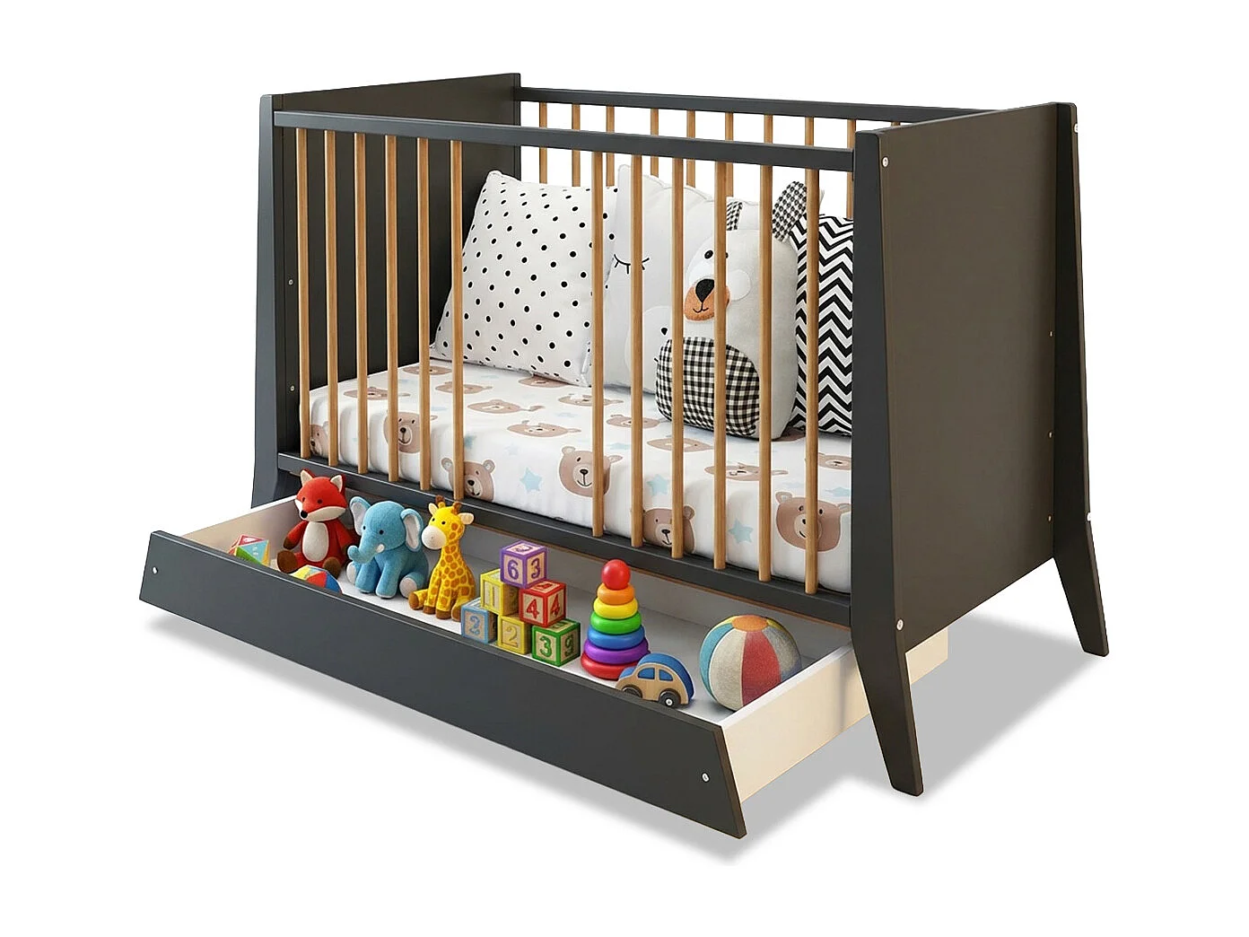 MINEA | Lit bébé évolutif avec tiroir TIMEO 60x120 cm (matelas non inclus)