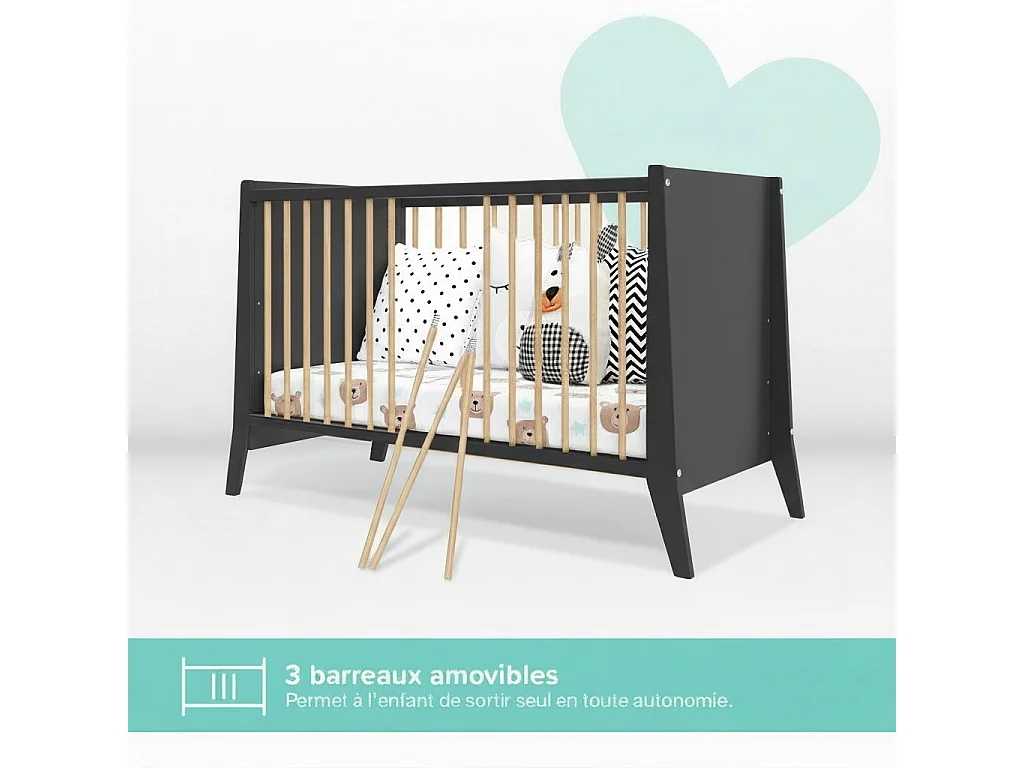 MINEA | Lit bébé évolutif TIMEO 60x120 cm (matelas non inclus)