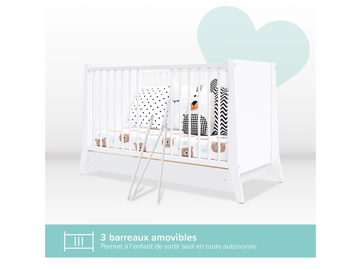 Lit bébé évolutif Timeo Espace qui grandit blanc 60x120cm