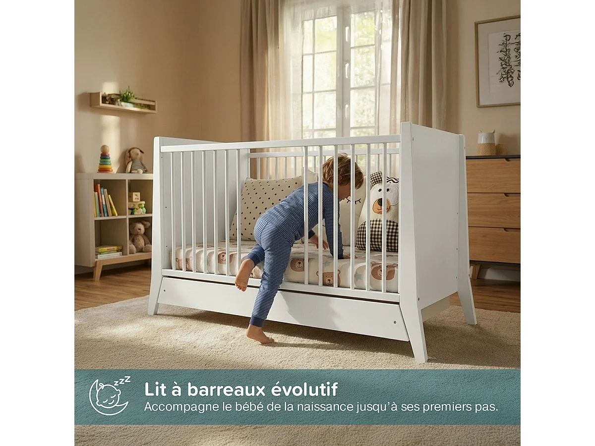 Lit bébé évolutif Timeo Espace qui grandit blanc 60x120cm