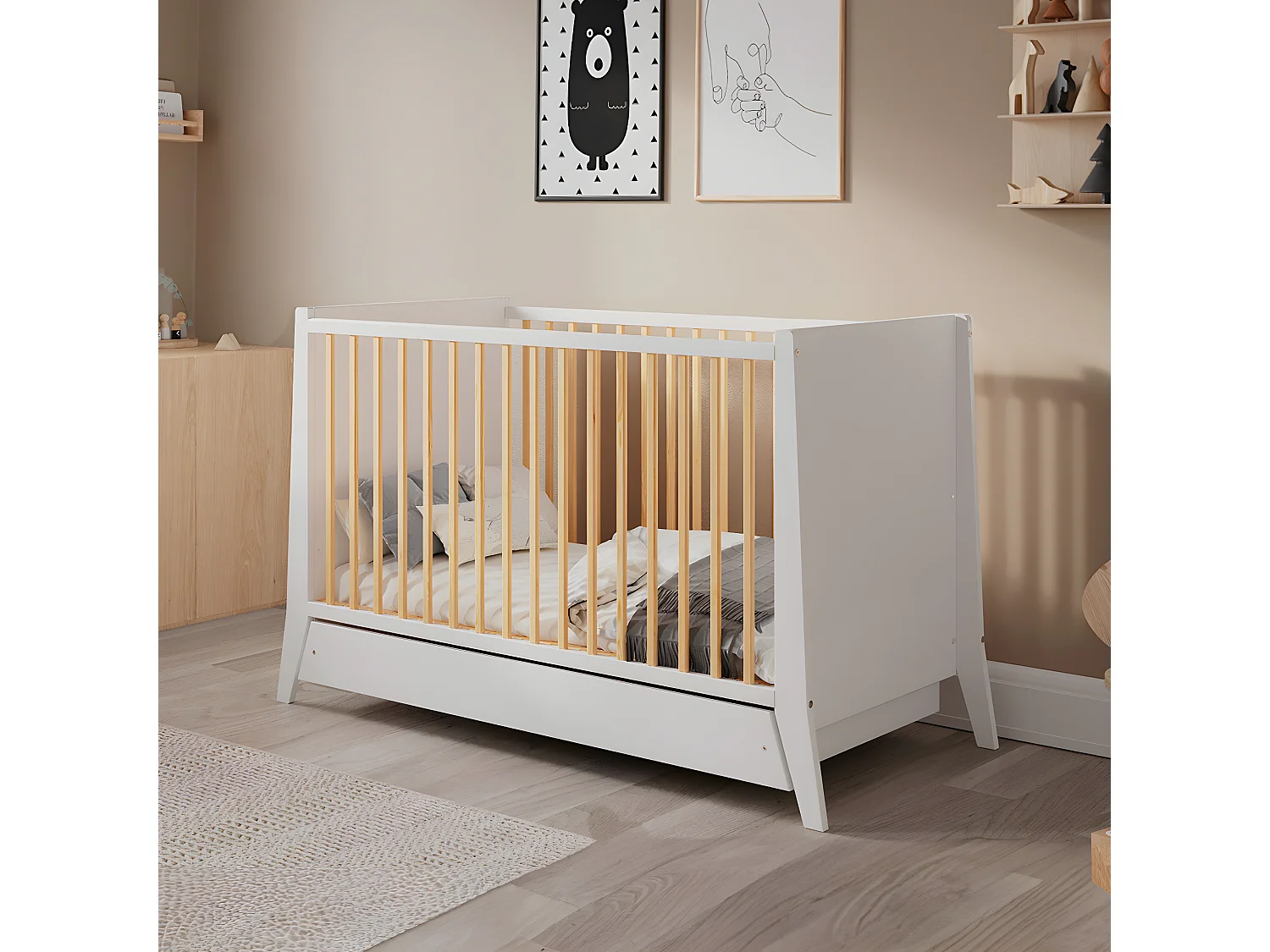 MINEA | Lit bébé évolutif avec tiroir TIMEO 60x120 cm (matelas non inclus)