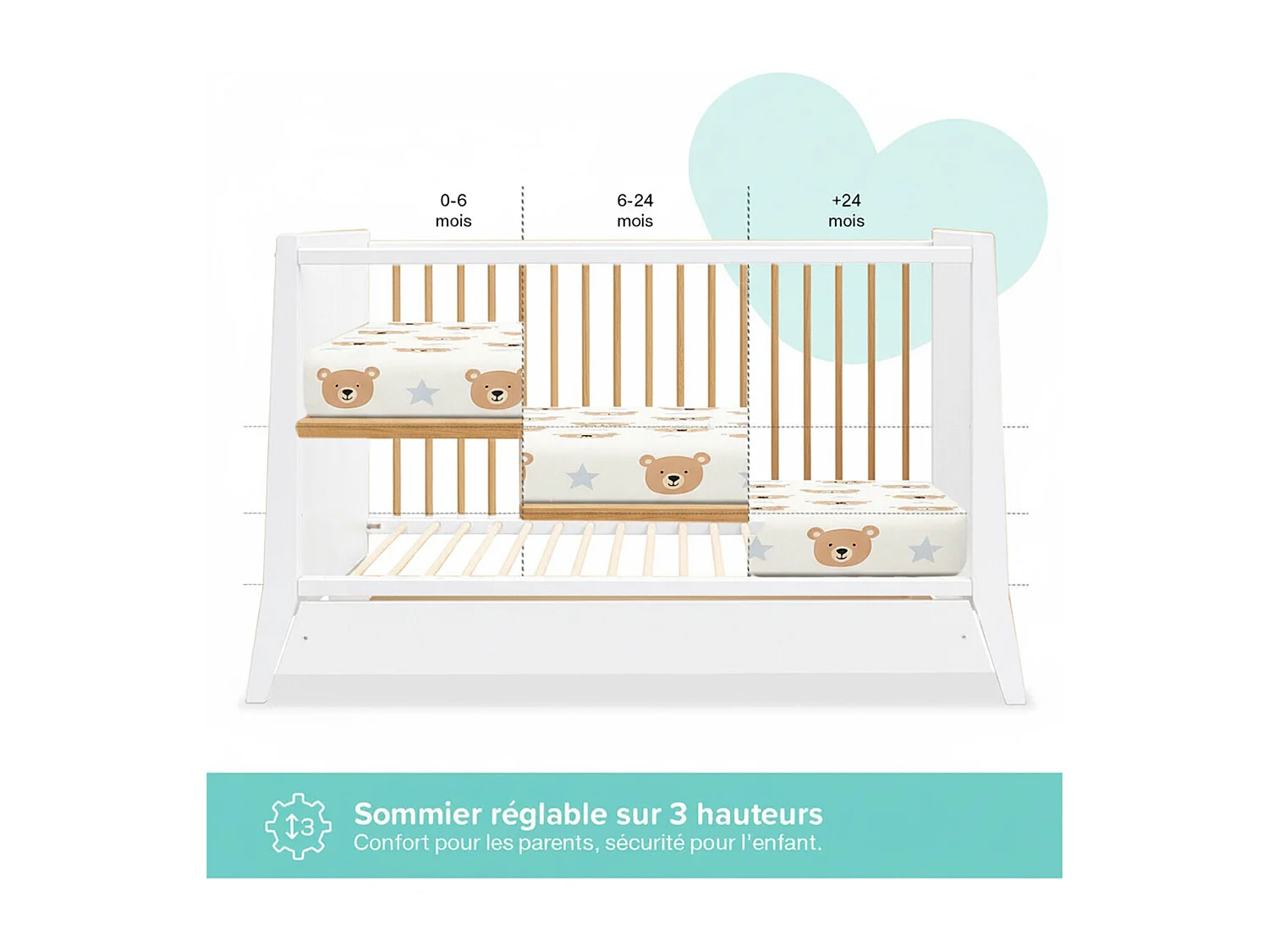 MINEA | Lit bébé évolutif avec tiroir TIMEO 60x120 cm (matelas non inclus)