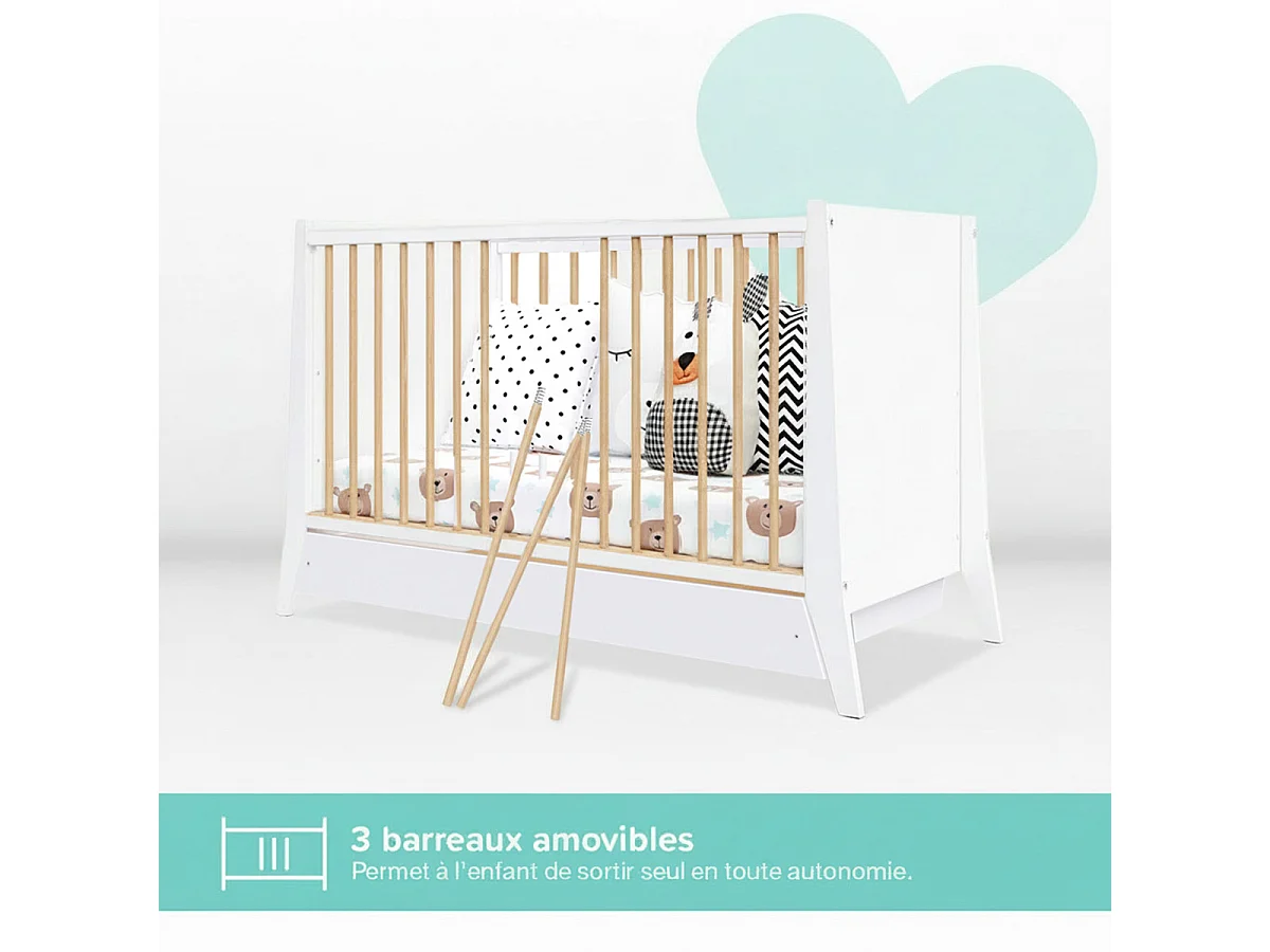 MINEA | Lit bébé évolutif avec tiroir TIMEO 60x120 cm (matelas non inclus)