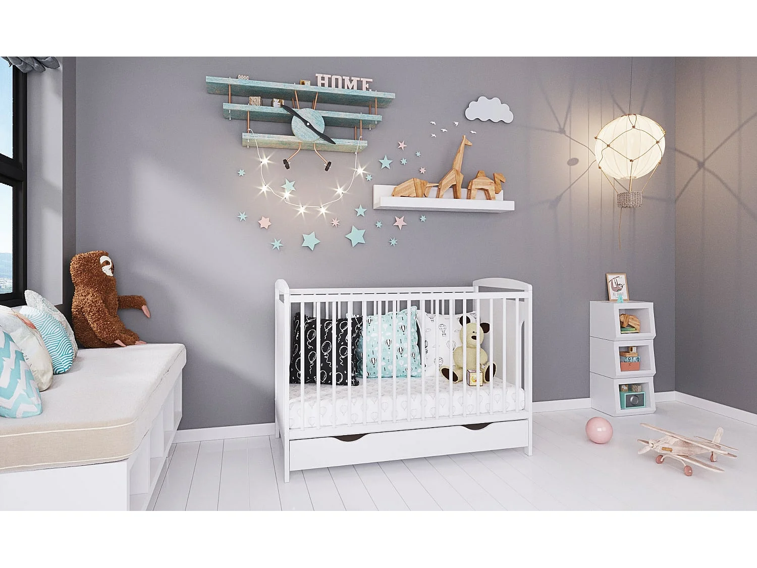 MINEA | Lit bébé évolutif avec tiroir MARGOT 60x120 cm (matelas non inclus)