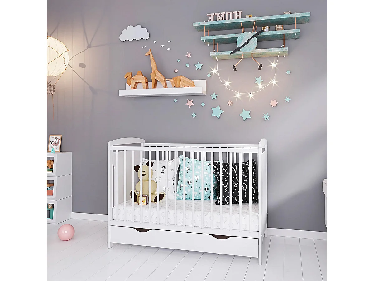 Lit bébé évolutif Margot blanc avec tiroir 60x 120 cm